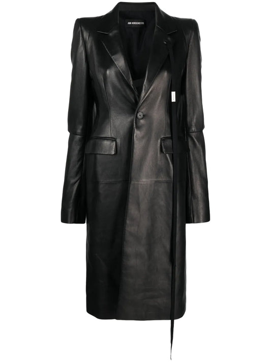 Notched-Lapels Leather Coat