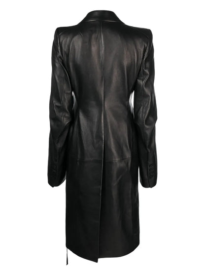 Notched-Lapels Leather Coat