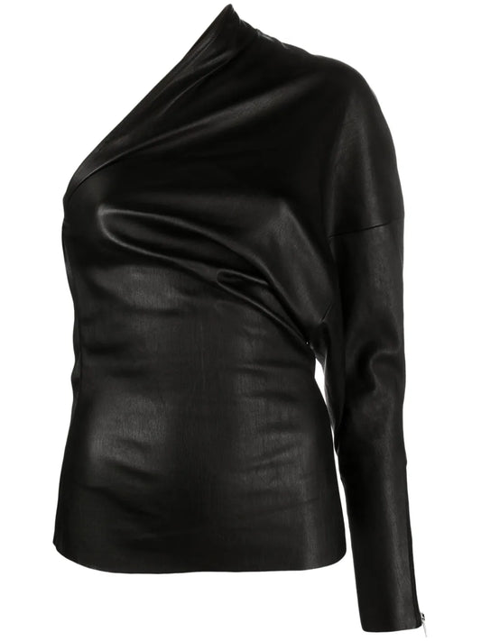 Luxor One-Shoulder Leather Top