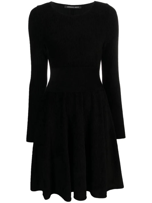 Long-Sleeve Ribbed-Knit Dress