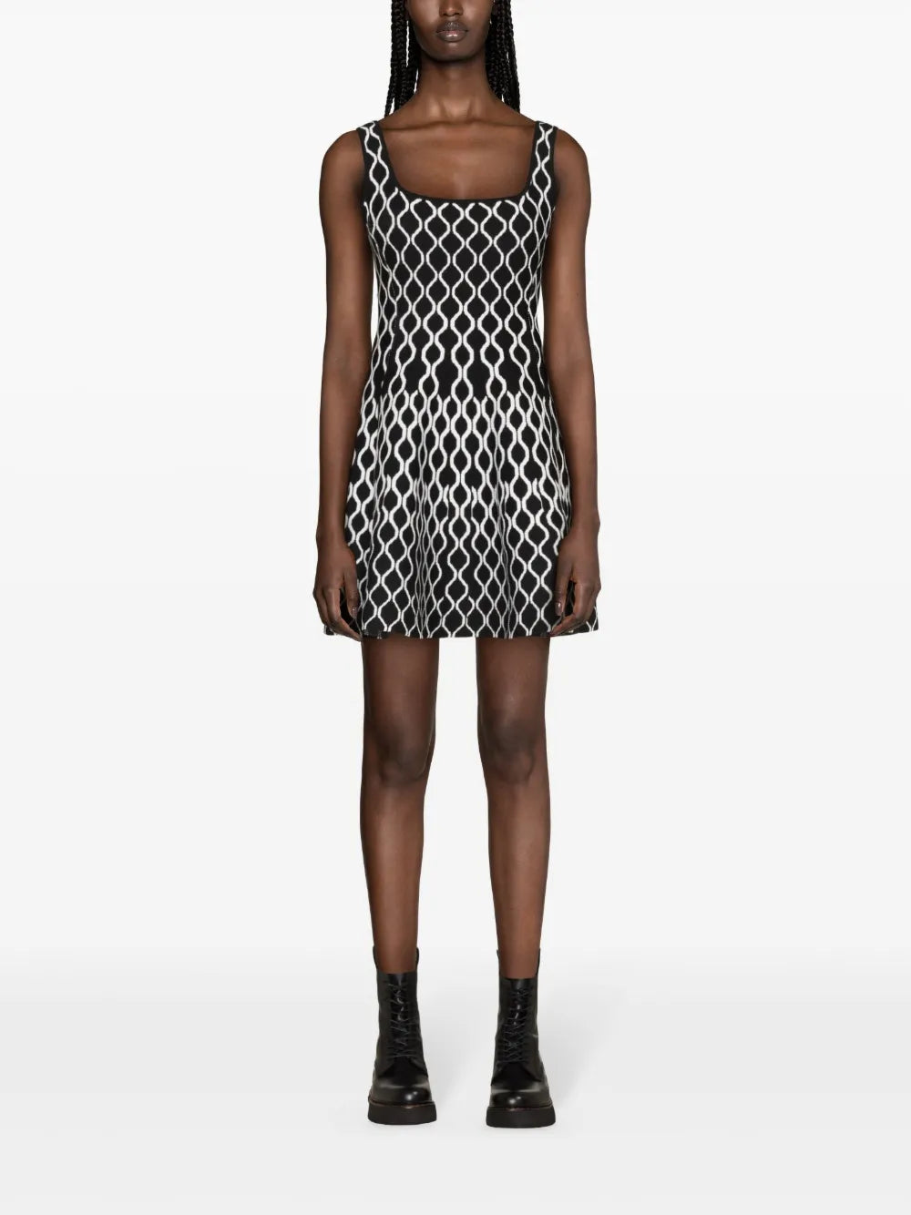 Pattern-Jacquard Flared Mini Dress