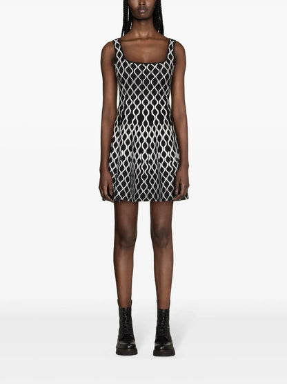 Pattern-Jacquard Flared Mini Dress