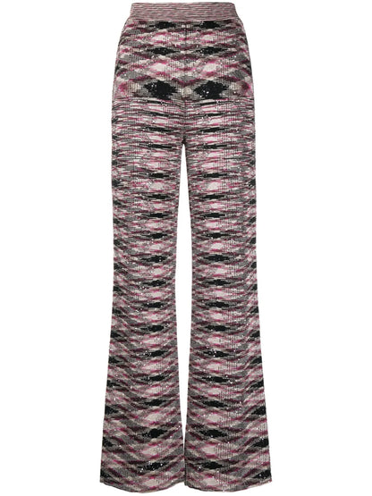 Patterned Intarsia-Knit Flared Trousers