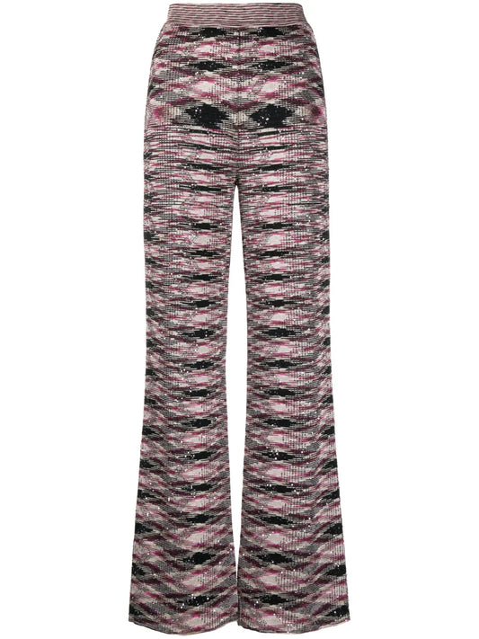 Patterned Intarsia-Knit Flared Trousers
