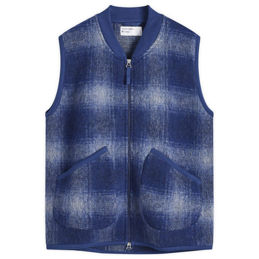 Check Wool Fleece Zip Waistcoat