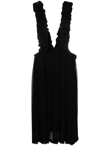 Ruched-Trim Pinafore Midi Dress