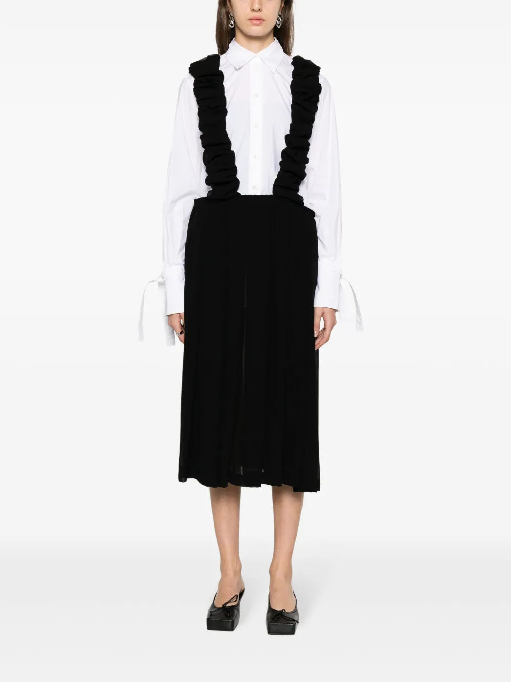 Ruched-Trim Pinafore Midi Dress