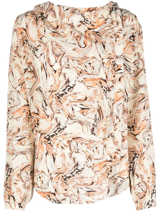 Tiphaine Marble-Print Silk Blouse