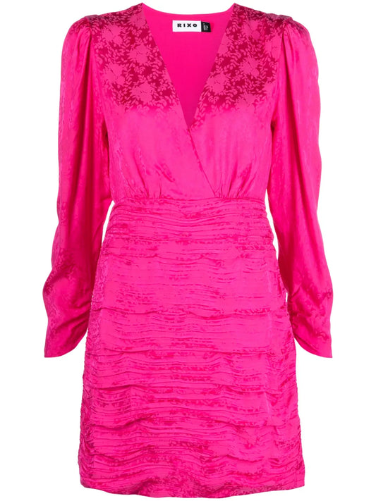 V-Neck Satin-Jacquard Minidress