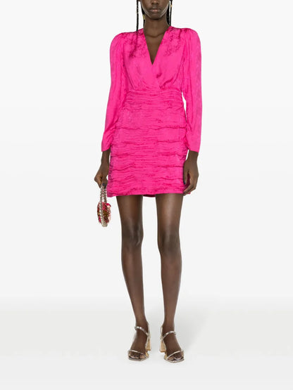 V-Neck Satin-Jacquard Minidress