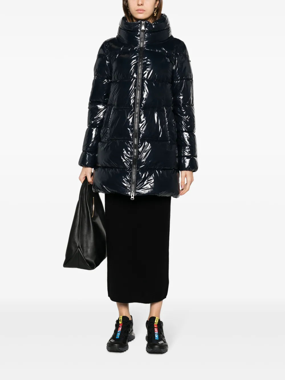 High-Neck Quilted Coat