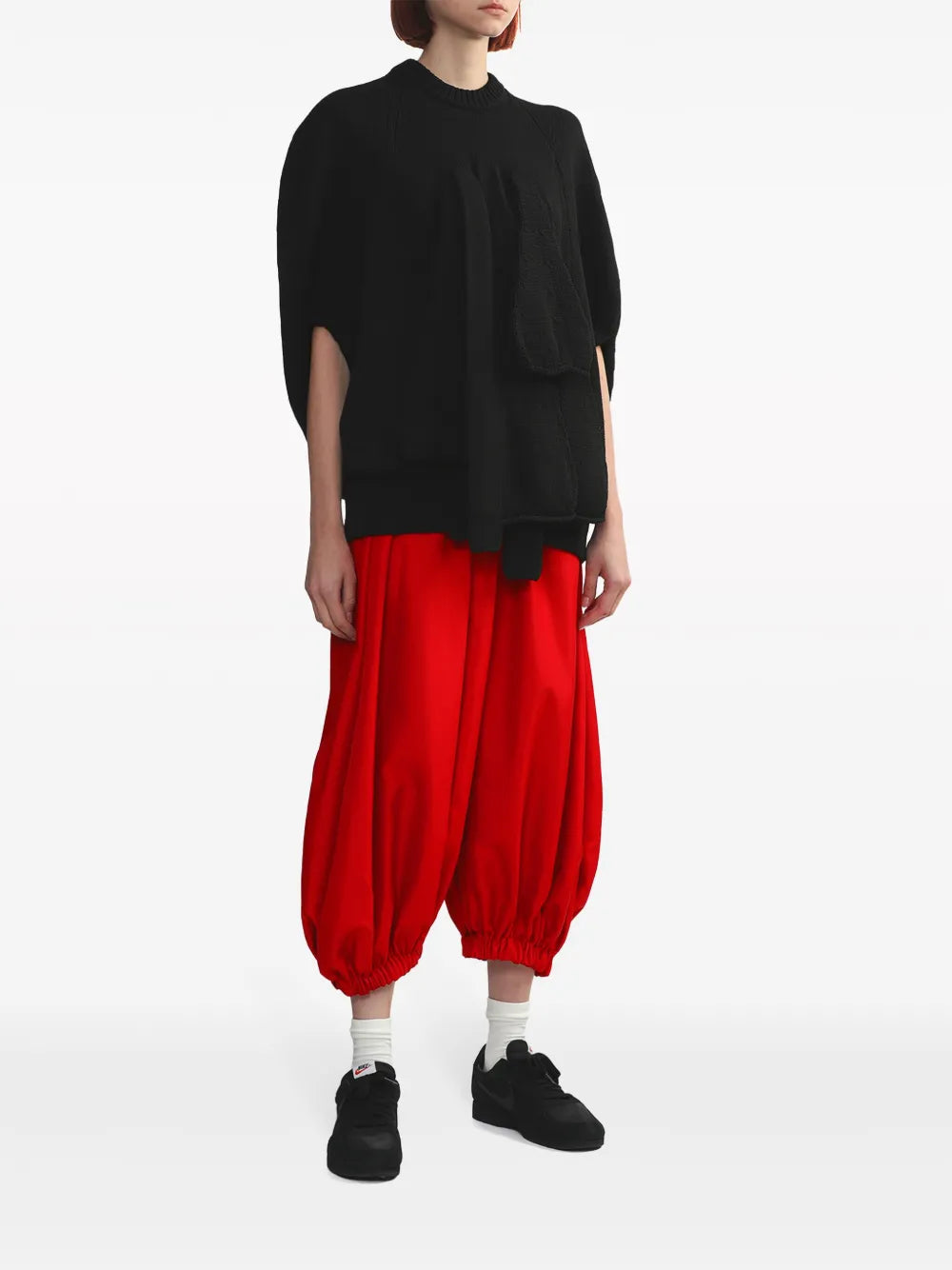 Draped-Detail Fine-Knit Sweatshirt