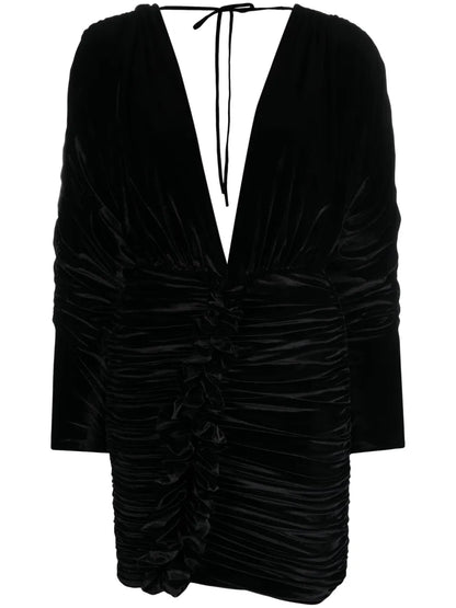 Floral-Appliqué Ruched Minidress