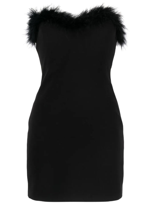 Feather-Detail Strapless Minidress