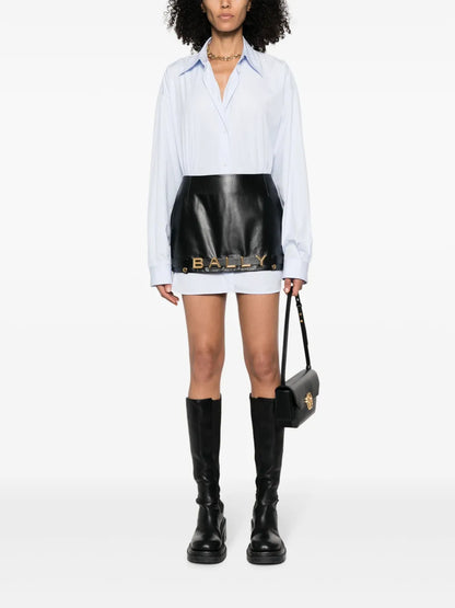 Logo-Lettering Leather Miniskirt