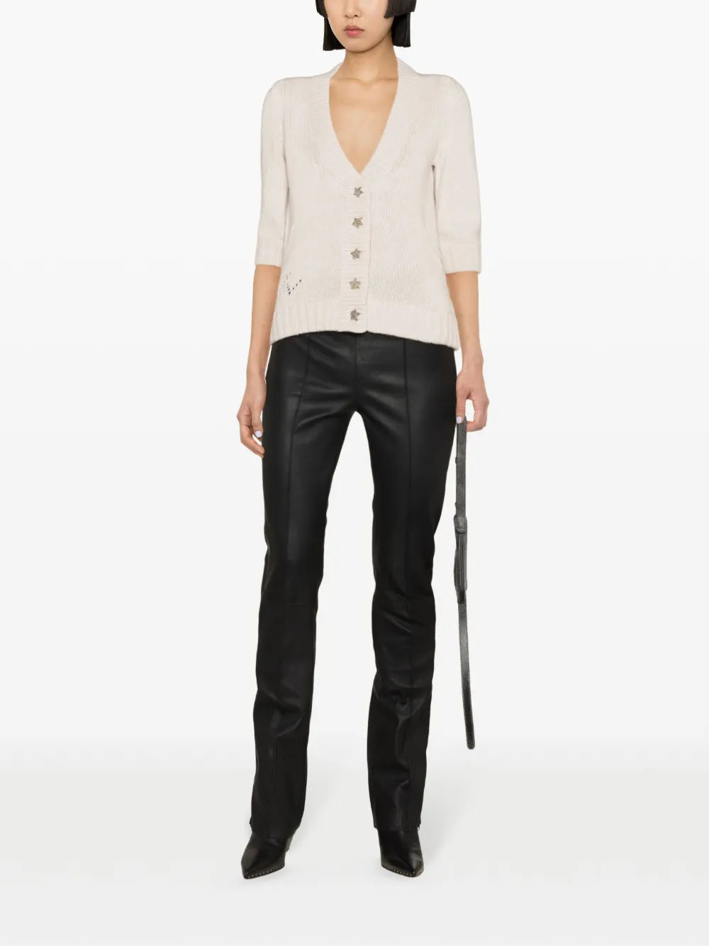 Betsy Jewels-Buttons Ribbed-Knit Cardigan