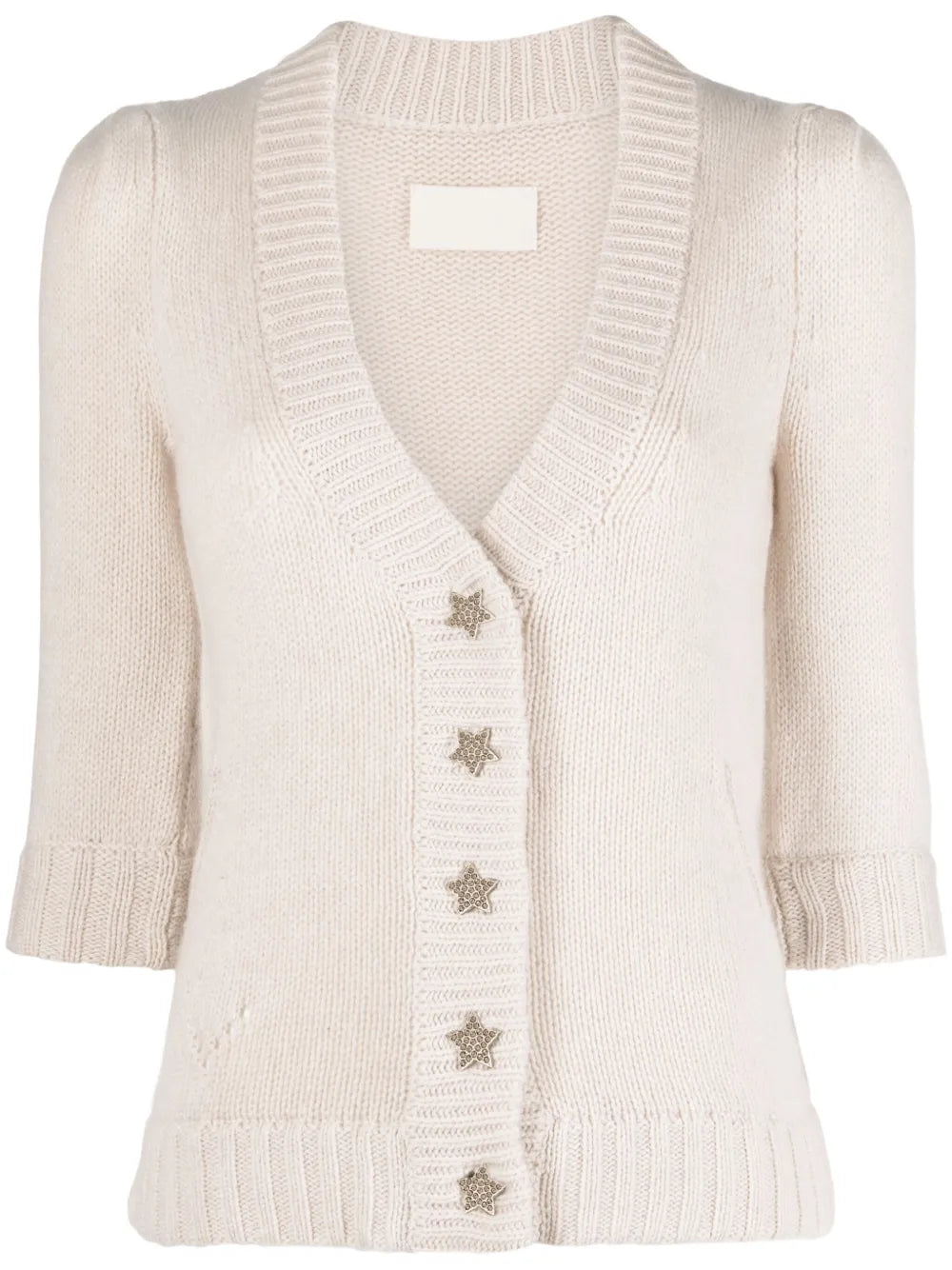 Betsy Jewels-Buttons Ribbed-Knit Cardigan