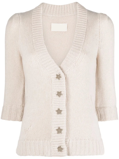 Betsy Jewels-Buttons Ribbed-Knit Cardigan