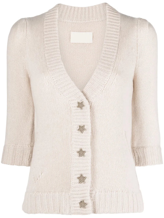 Betsy Jewels-Buttons Ribbed-Knit Cardigan