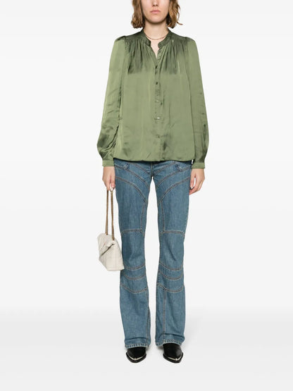 Tchin Satin-Finish Ruched-Detailed Shirt
