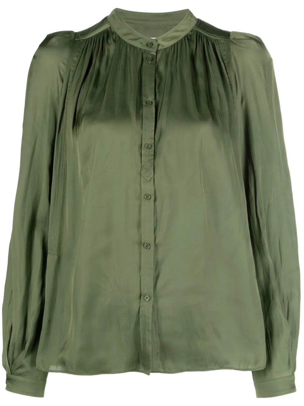 Tchin Satin-Finish Ruched-Detailed Shirt