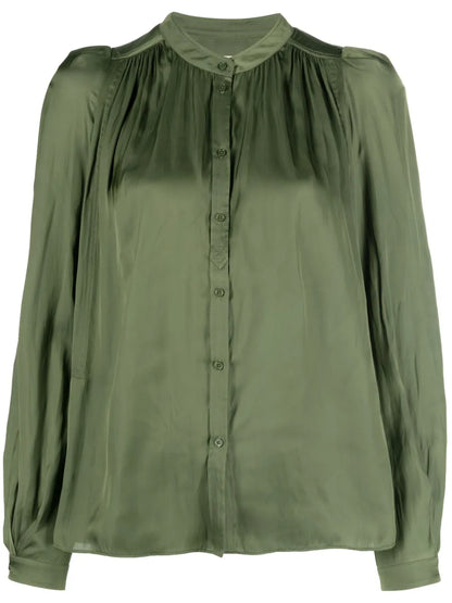 Tchin Satin-Finish Ruched-Detailed Shirt