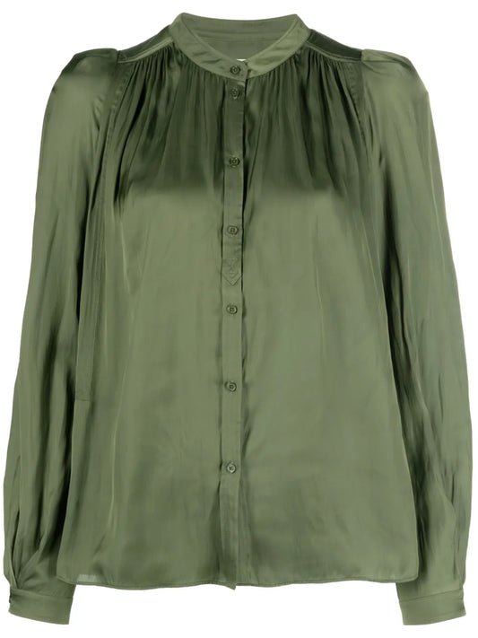 Tchin Satin-Finish Ruched-Detailed Shirt