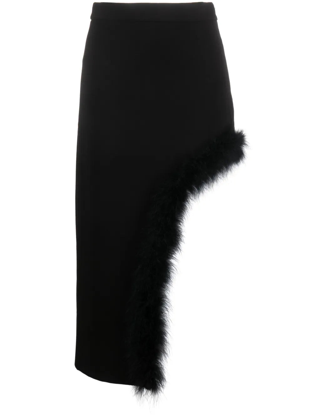 Feather-Trim Asymmetric Midi Skirt