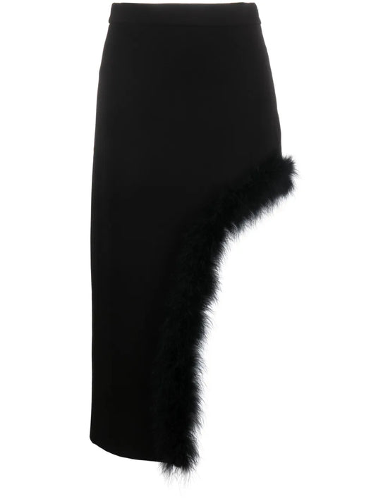 Feather-Trim Asymmetric Midi Skirt