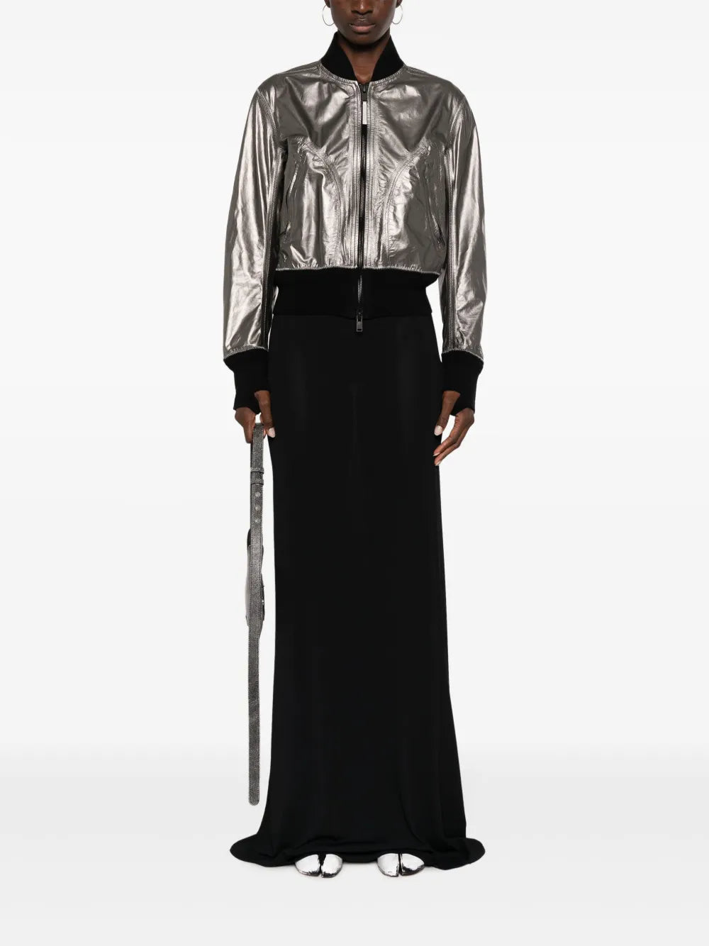 Metallic Leather Bomber Jacket