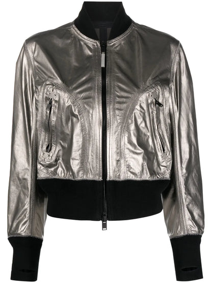 Metallic Leather Bomber Jacket