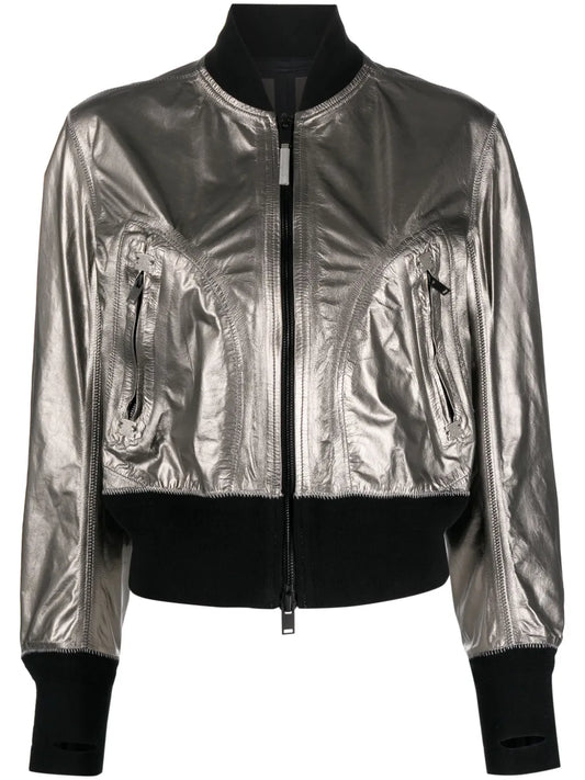 Metallic Leather Bomber Jacket