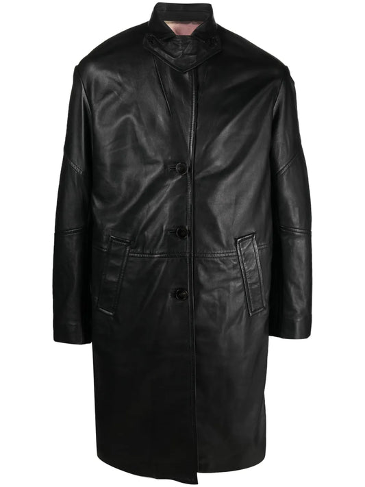 Macari Buttoned Leather Coat