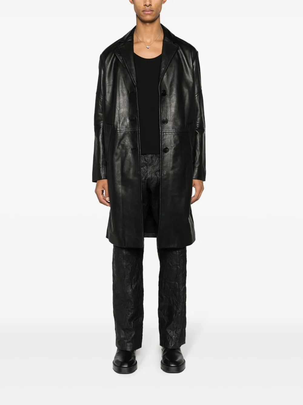 Macari Buttoned Leather Coat