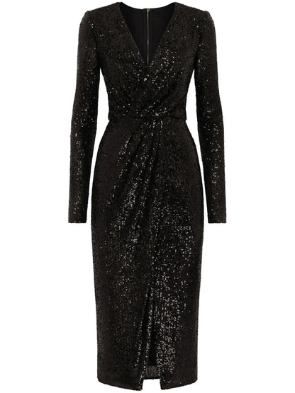 Sequin-Embellished V-Neck Minidress
