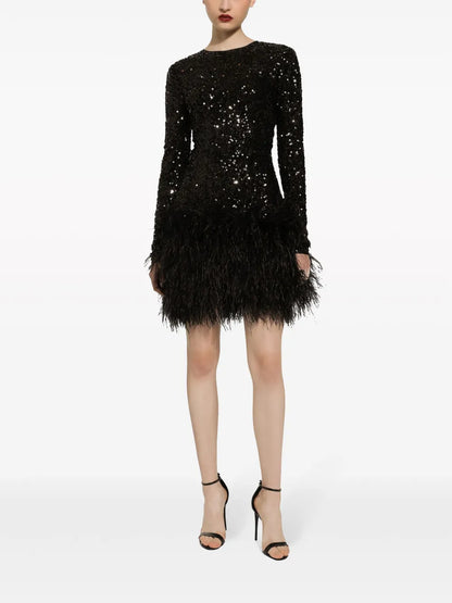 Feather-Trim Sequinned Minidress
