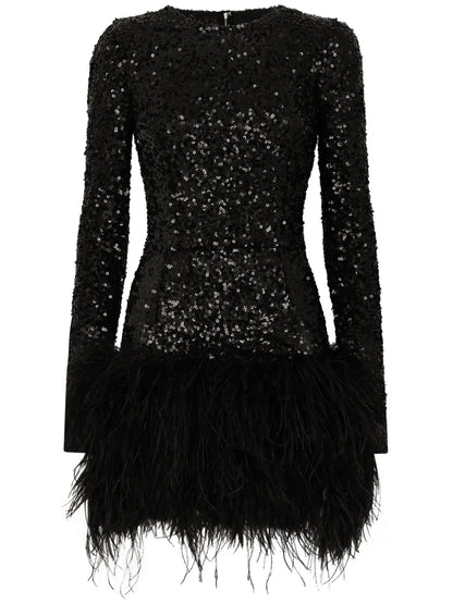 Feather-Trim Sequinned Minidress