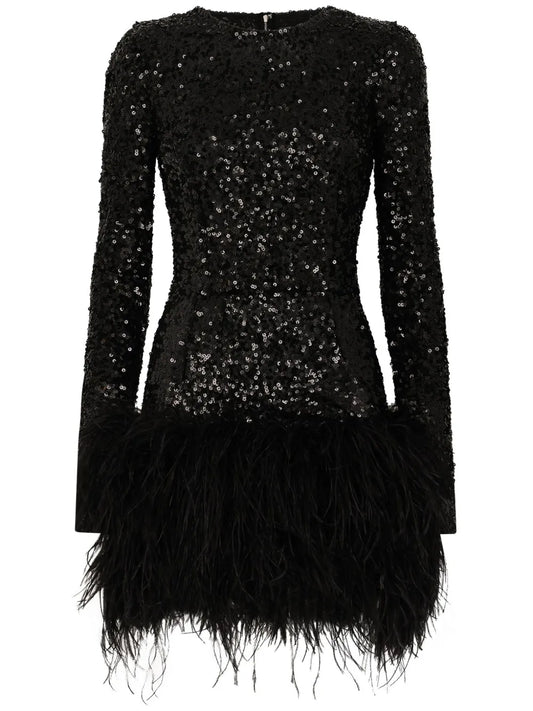 Feather-Trim Sequinned Minidress