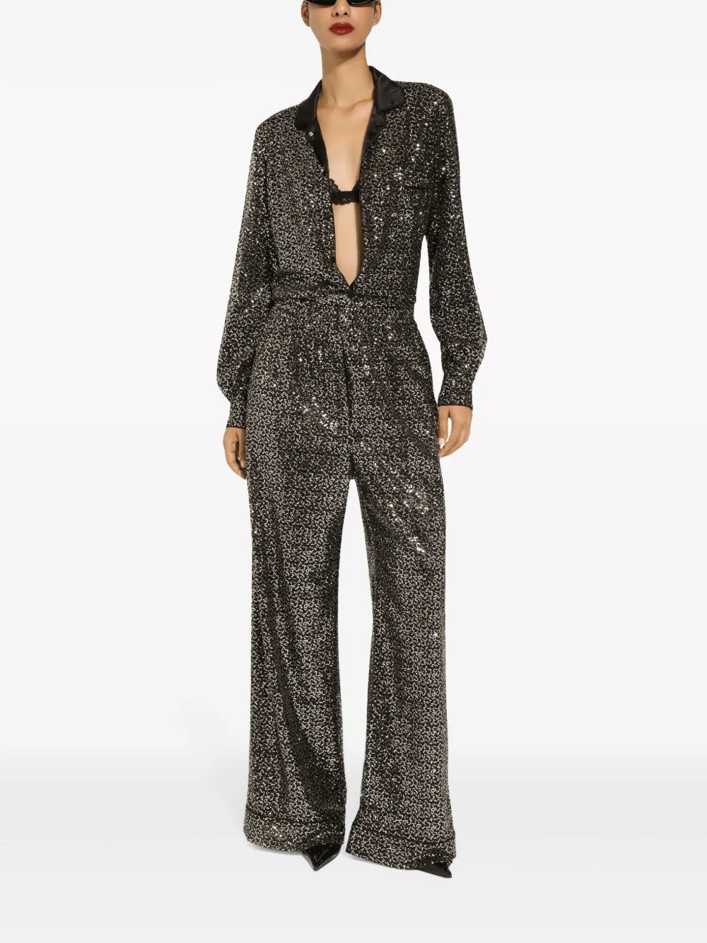 Sequinned Wide-Leg Trousers