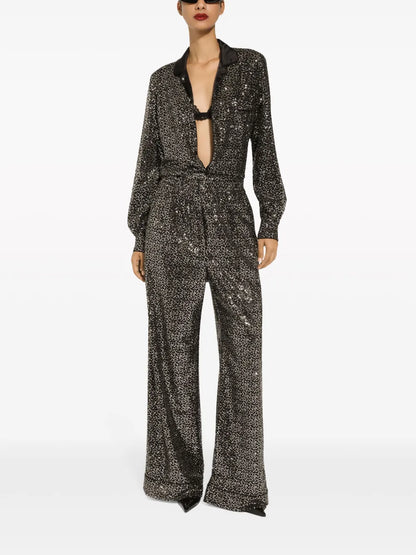 Sequinned Wide-Leg Trousers
