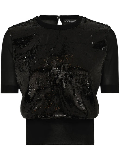 Sequin-Embellished Short-Sleeve Top
