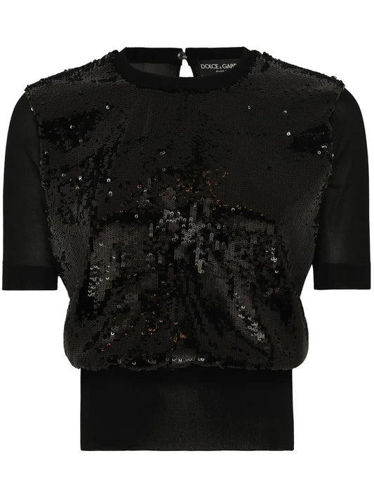 Sequin-Embellished Short-Sleeve Top