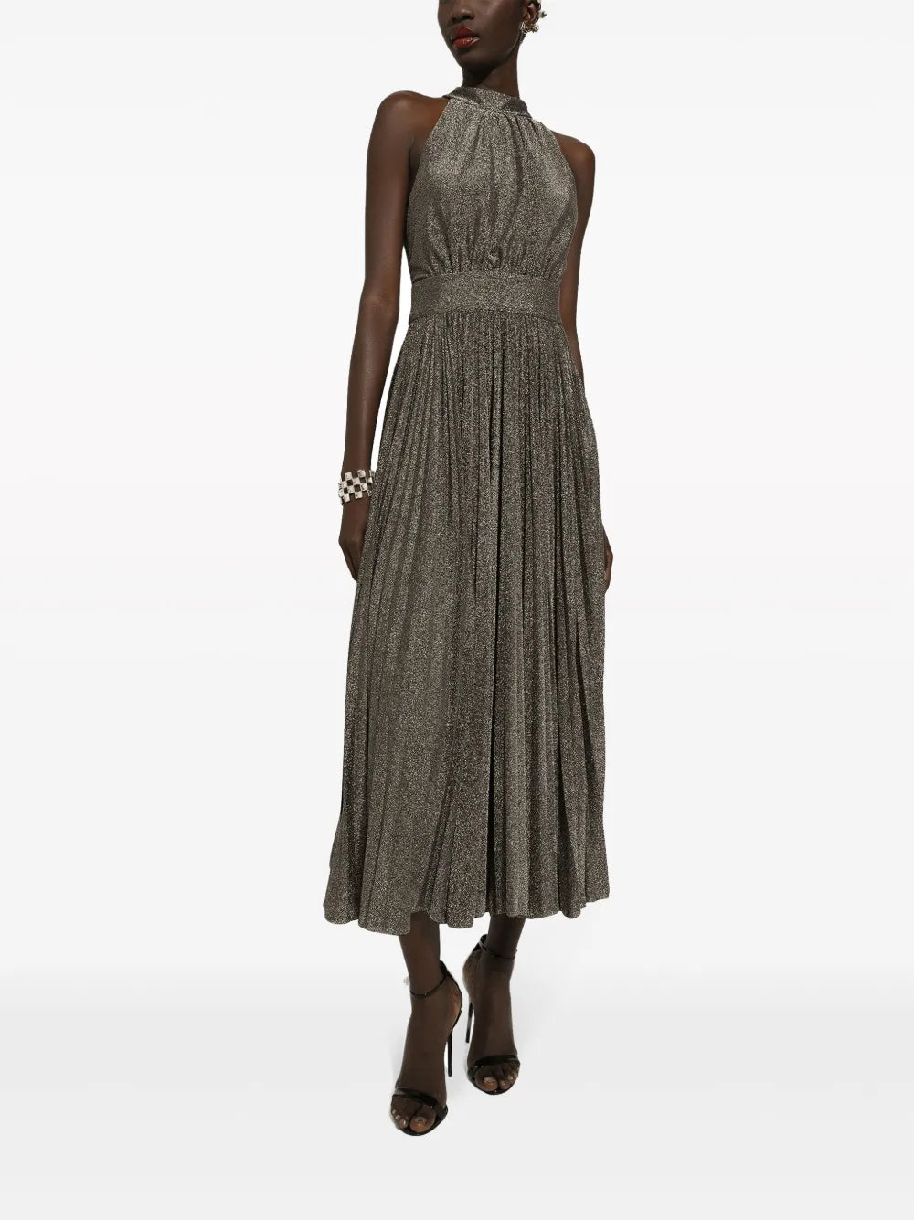 Pleated Silk Midi Dress