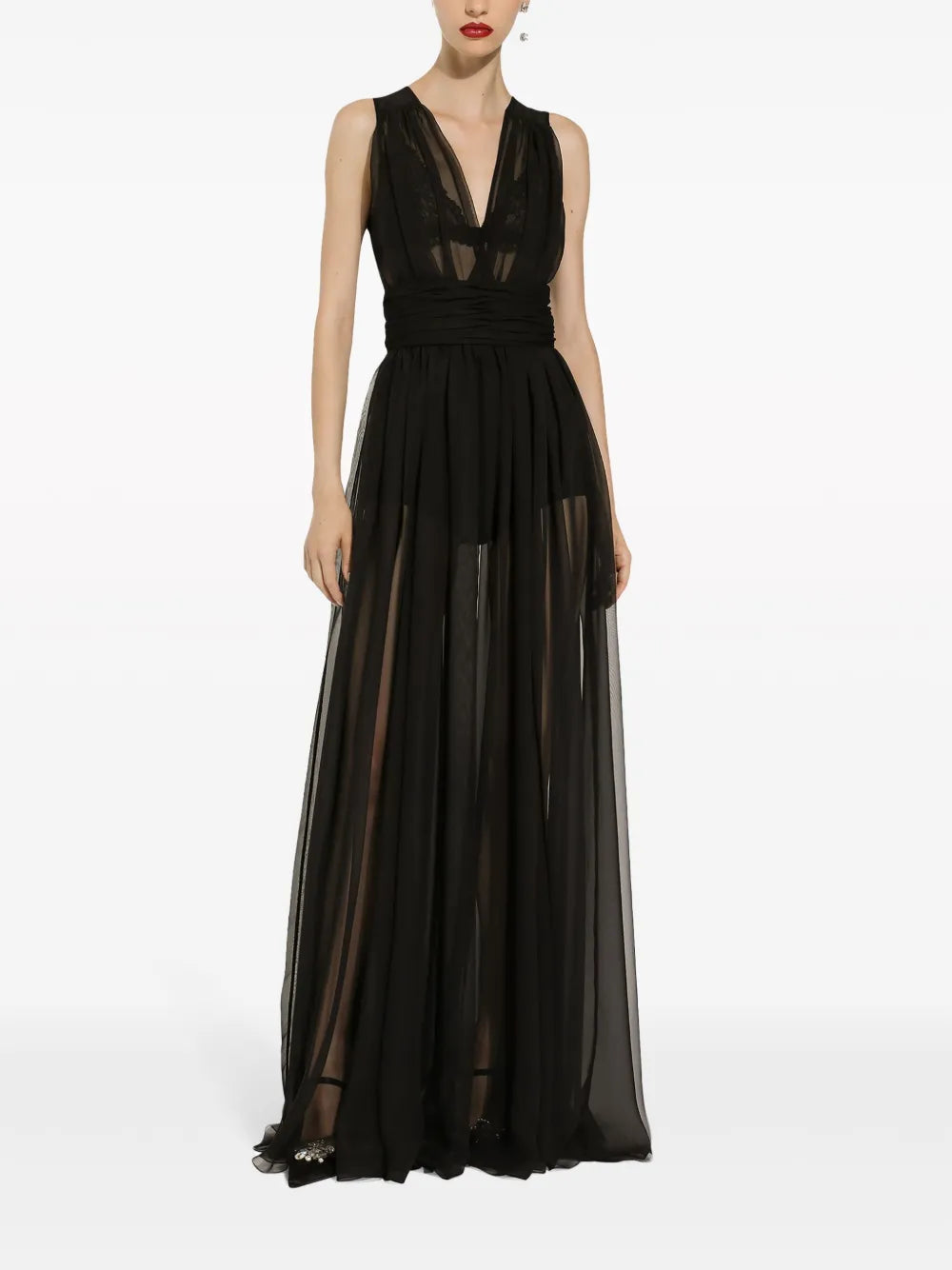 Pleated Semi-Sheer Gown
