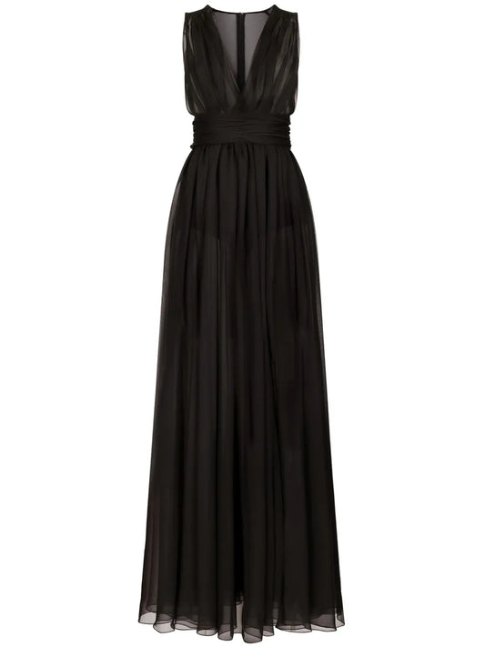 Pleated Semi-Sheer Gown