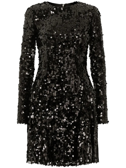 Sequin-Embellished Long-Sleeve Minidress