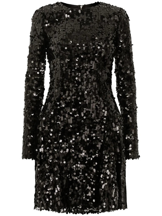 Sequin-Embellished Long-Sleeve Minidress