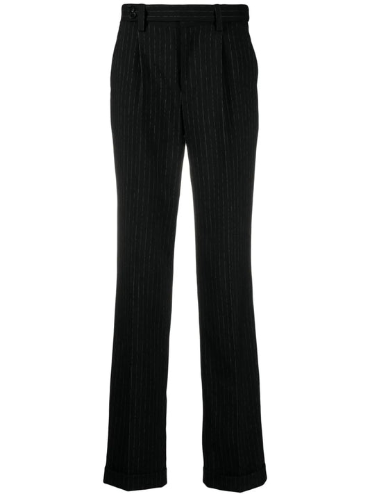 Pinstriped Pressed-Crease Tailored Trousers