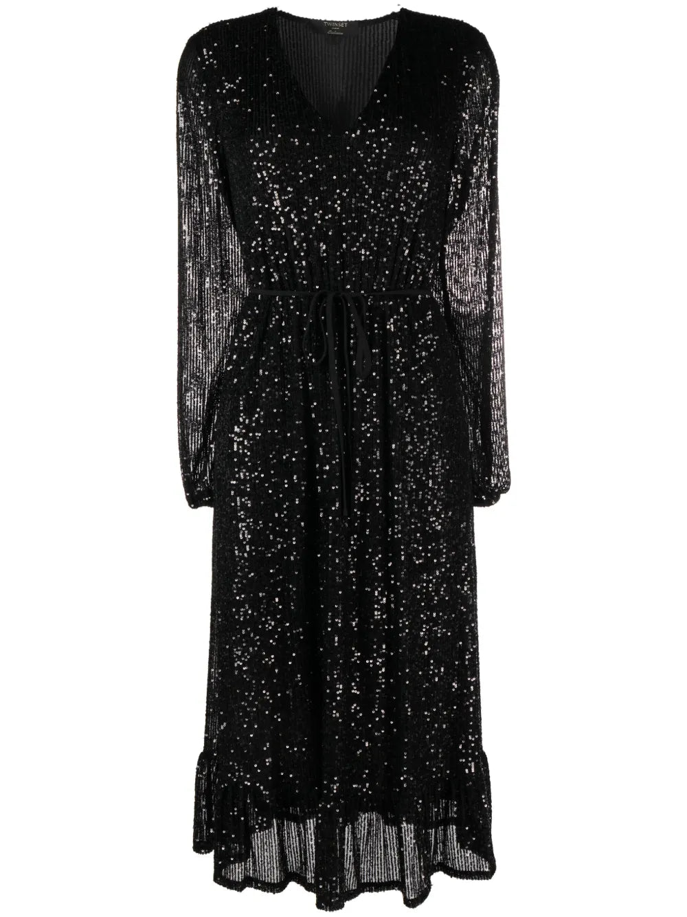 Sequin-Embellished Fine-Ribbed Midi Dress