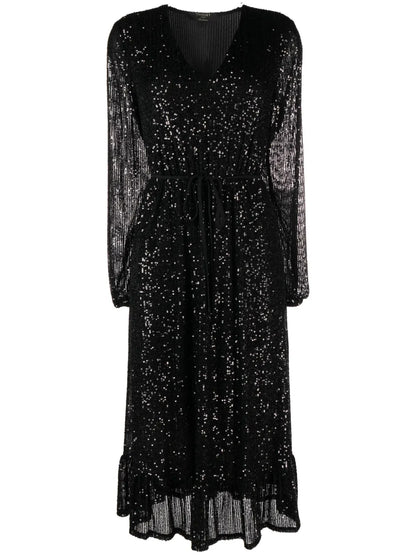 Sequin-Embellished Fine-Ribbed Midi Dress